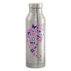Trinkflasche aus Edelstahl Mizu, isoliert, auslaufsicher, umweltfreundlich, BPA-frei, Schraubverschluss mit Henkel, 560 ml, "Purple & Rose"