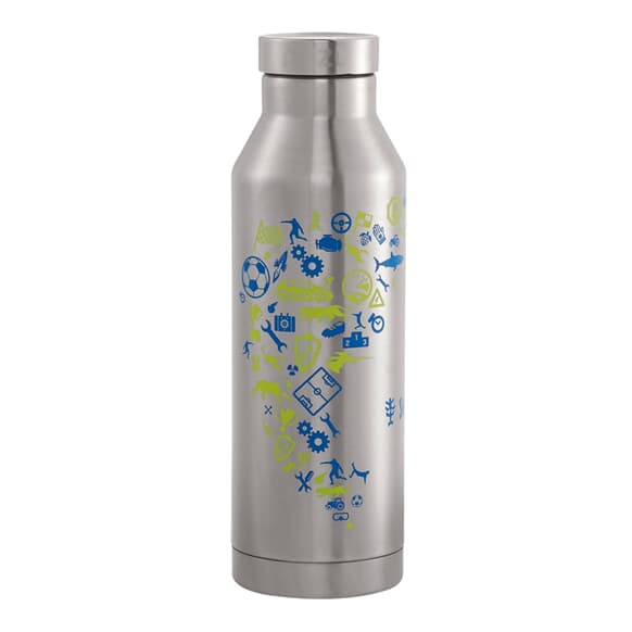 Trinkflasche aus Edelstahl Mizu, isoliert, auslaufsicher, umweltfreundlich, BPA-frei, Schraubverschluss mit Henkel, 560 ml, "Blue & Yellow"